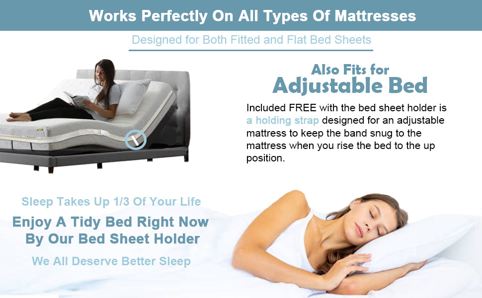 Non-slip elastic band for bed （360 Degree Holder） (Twin, Full, Queen, King, Adjustable Bed)