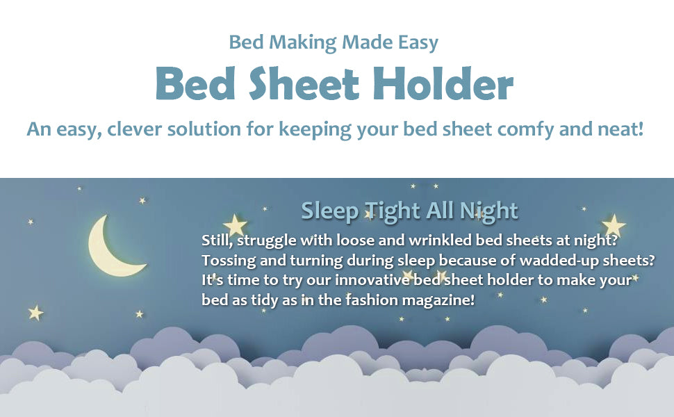 Non-slip elastic band for bed （360 Degree Holder） (Twin, Full, Queen, King, Adjustable Bed)