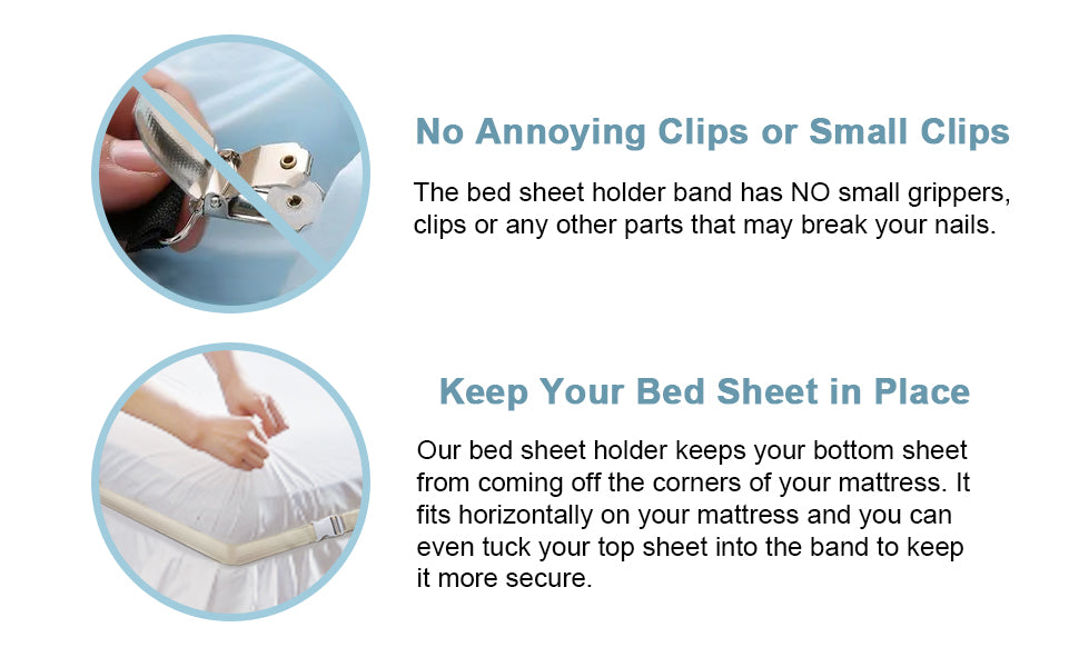 Non-slip elastic band for bed （360 Degree Holder） (Twin, Full, Queen, King, Adjustable Bed)